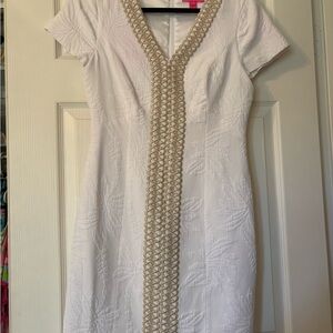 Lilly Pulitzer White Midi Dress with Gold Trim
